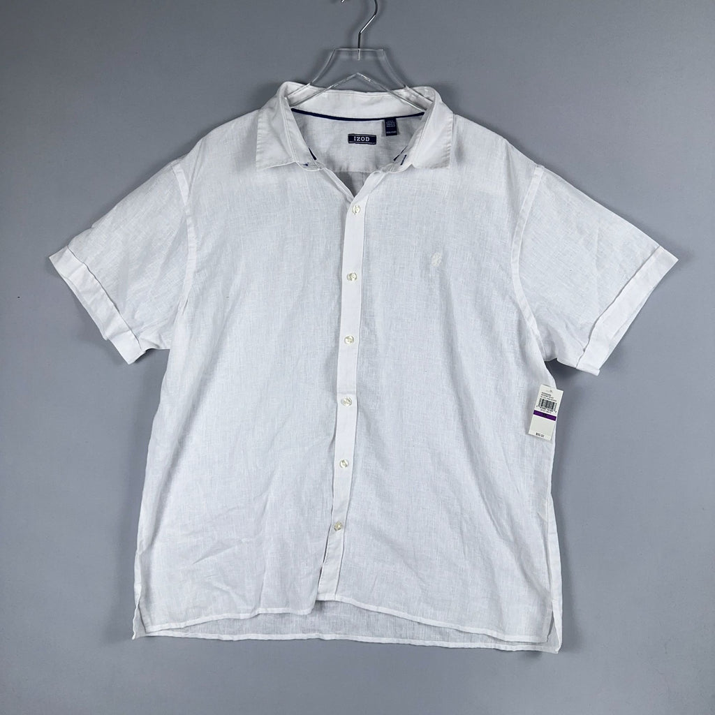 Izod Button-Down Shirt Mens XXL White Linen Blend Short Sleeve Was $50