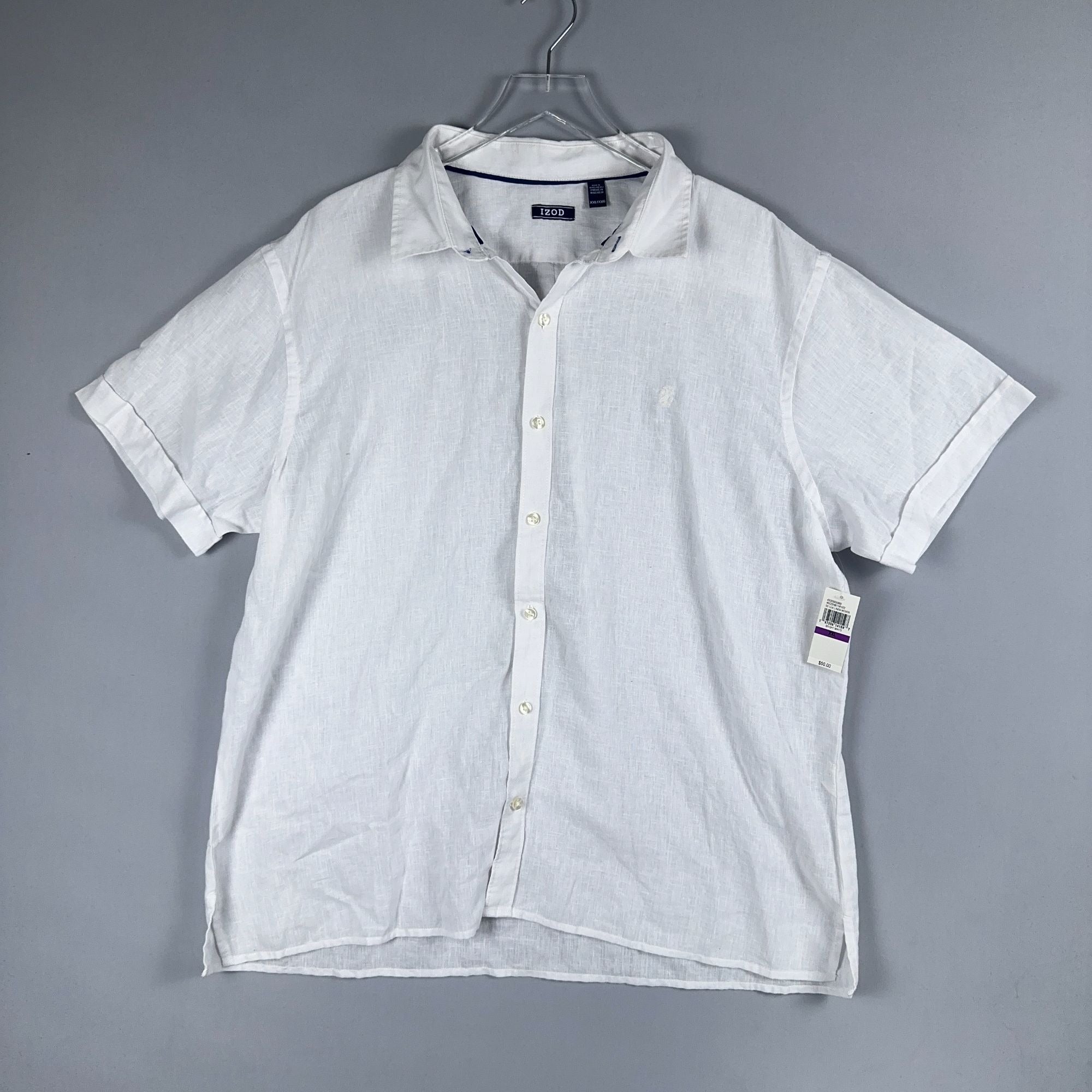 Izod Button-Down Shirt Mens XXL White Linen Blend Short Sleeve Was $50