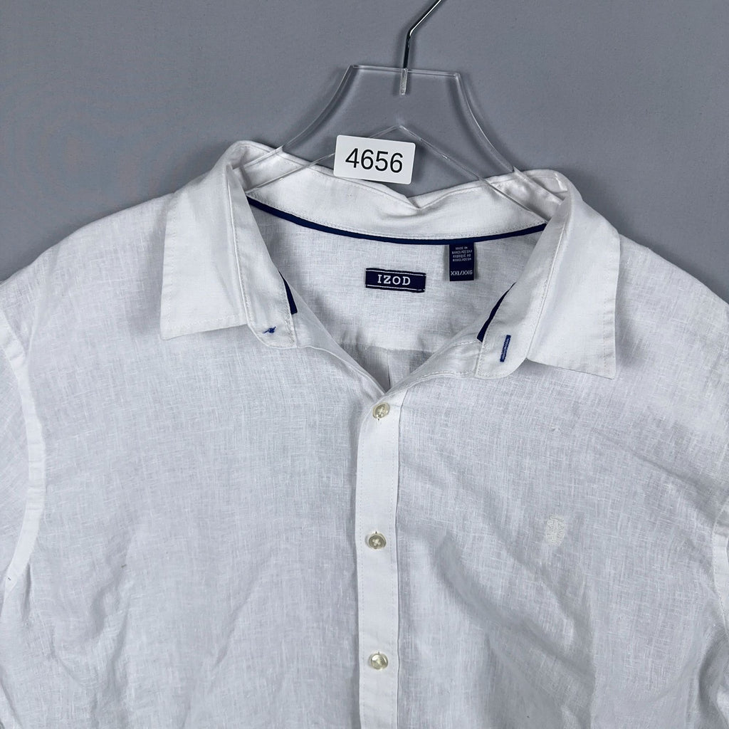 Izod Button-Down Shirt Mens XXL White Linen Blend Short Sleeve Was $50