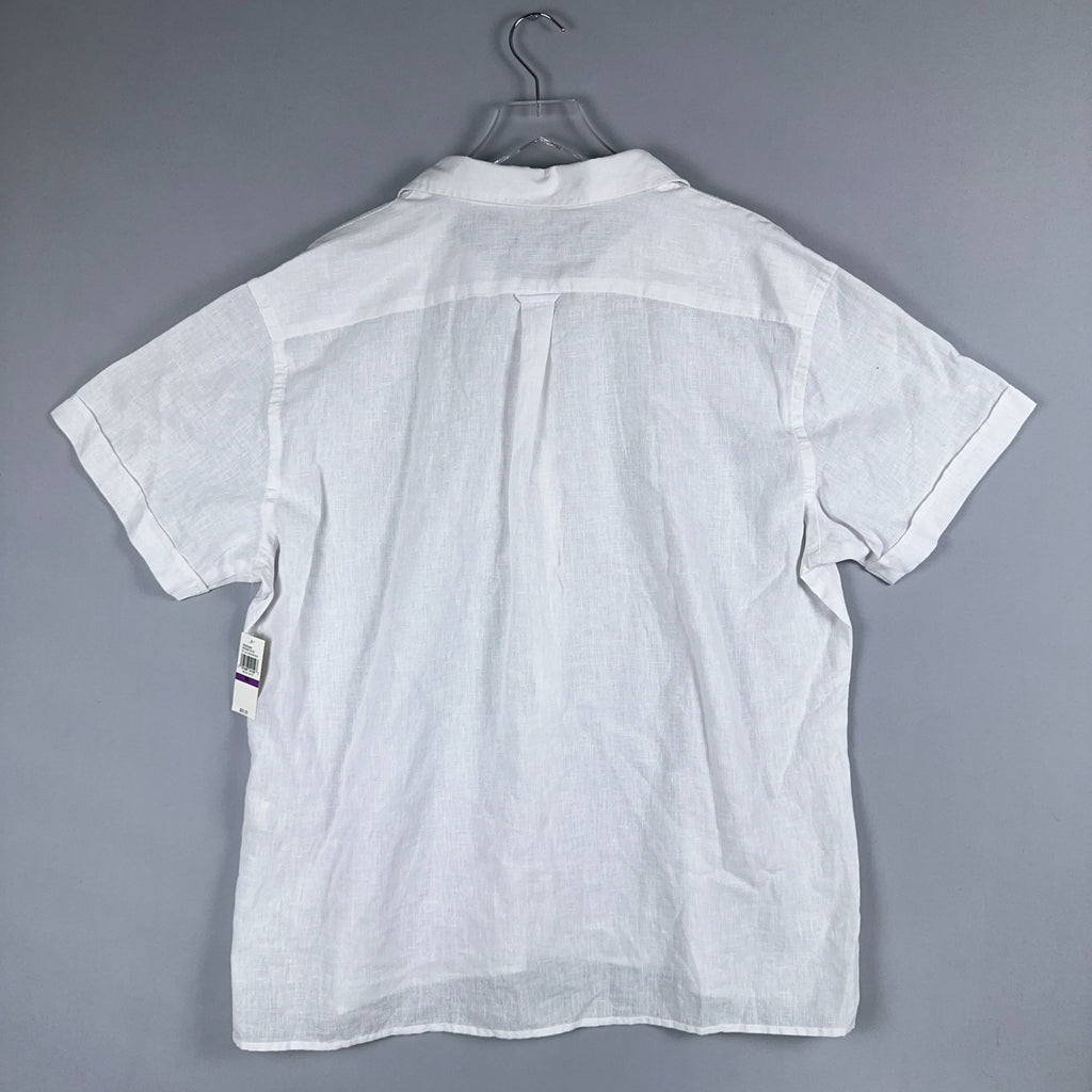 Izod Button-Down Shirt Mens XXL White Linen Blend Short Sleeve Was $50