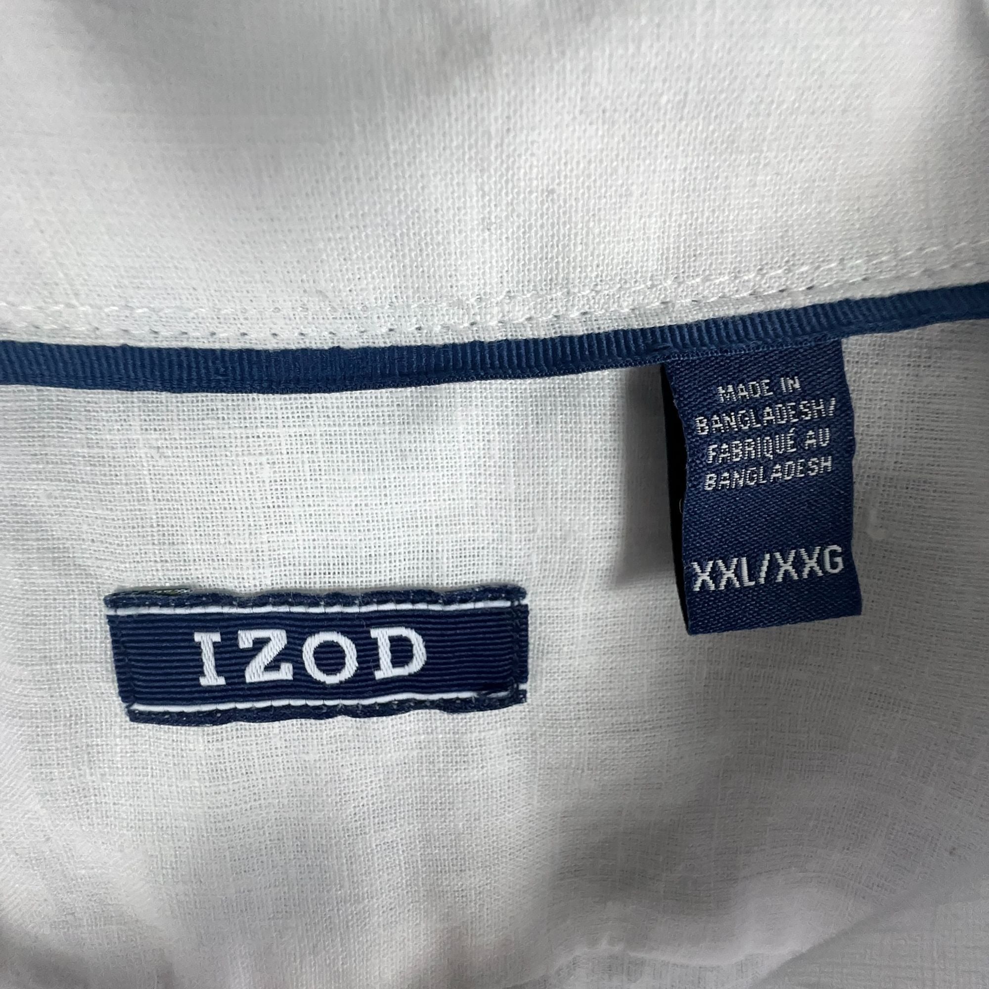Izod Button-Down Shirt Mens XXL White Linen Blend Short Sleeve Was $50