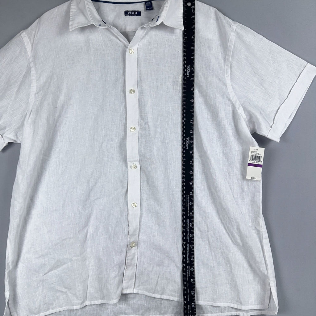 Izod Button-Down Shirt Mens XXL White Linen Blend Short Sleeve Was $50