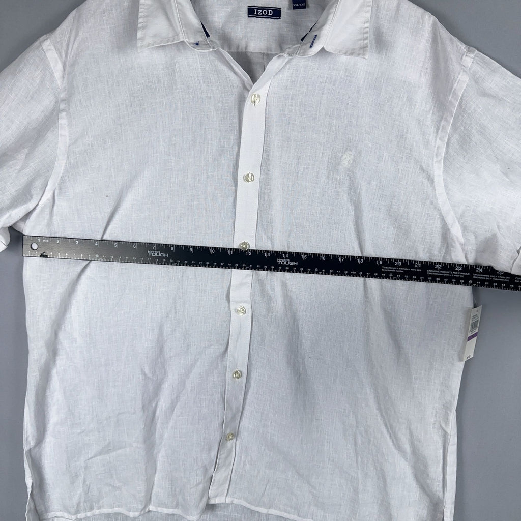 Izod Button-Down Shirt Mens XXL White Linen Blend Short Sleeve Was $50