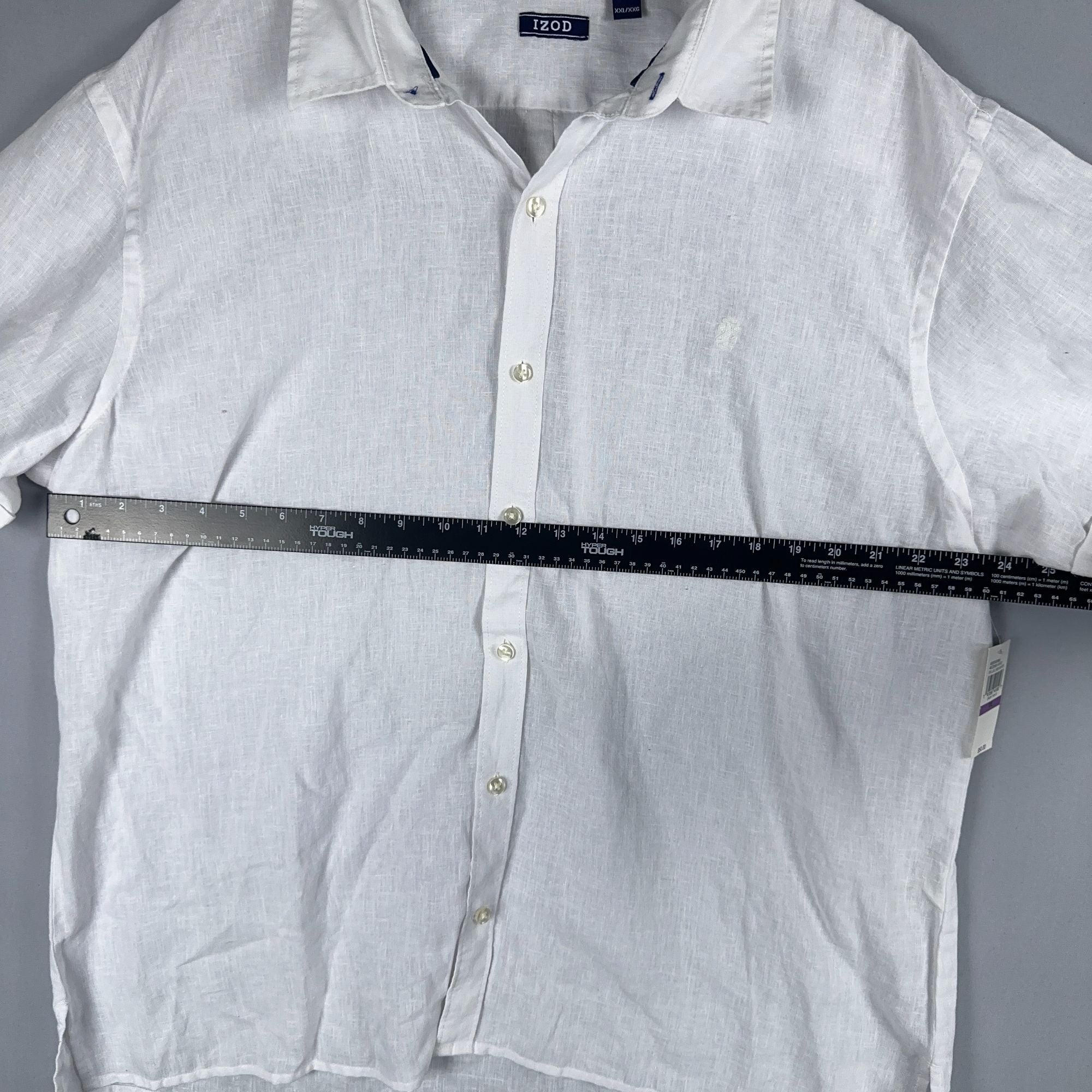 Izod Button-Down Shirt Mens XXL White Linen Blend Short Sleeve Was $50
