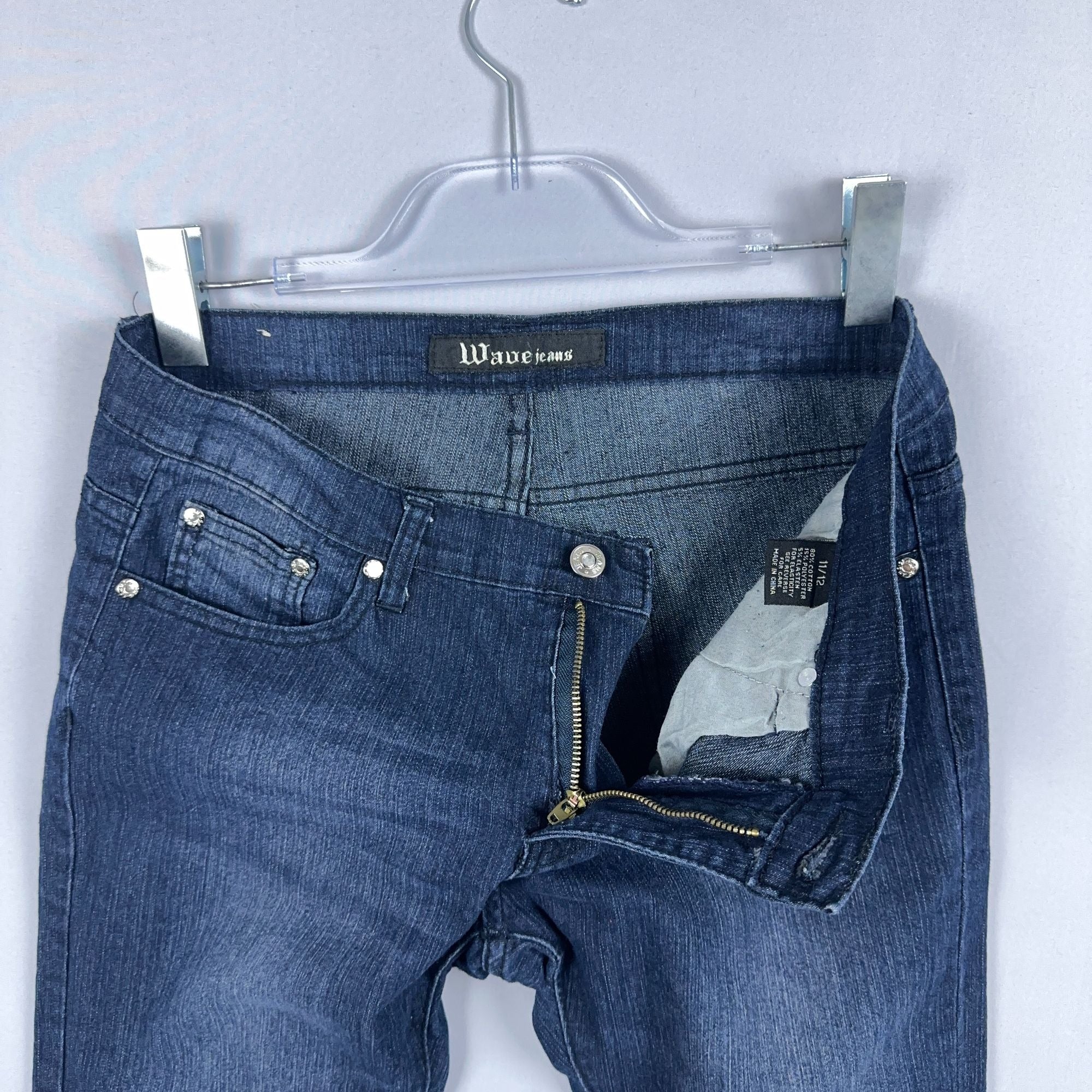 Wave Jeans Skinny Mid-Rise Womens Size 11/12 Blue Dark Wash Stretch