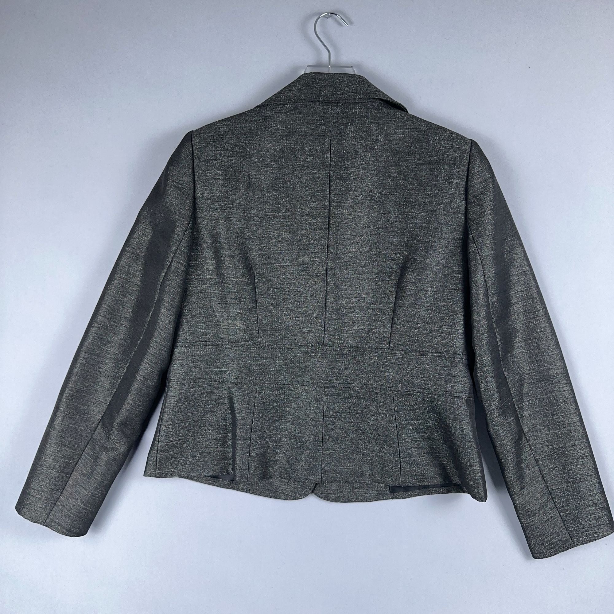 Le Suit Blazer Jacket Womens Size 12 Gray Leopard Print Lining Notched Collar