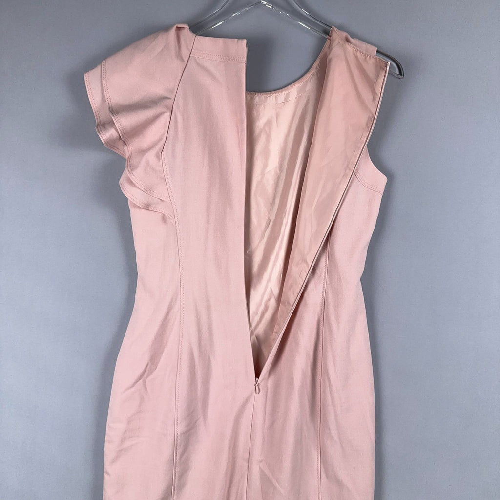 Calvin Klein Dress Size 8 Blush Pink Ruffle-Shoulder Elegant Professional