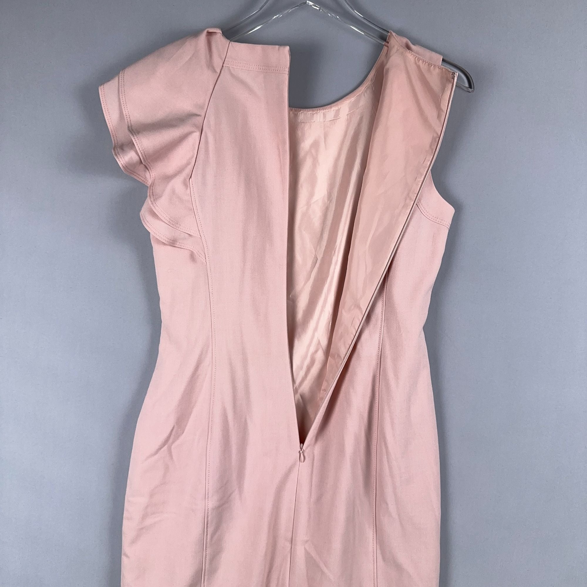 Calvin Klein Dress Size 8 Blush Pink Ruffle-Shoulder Elegant Professional