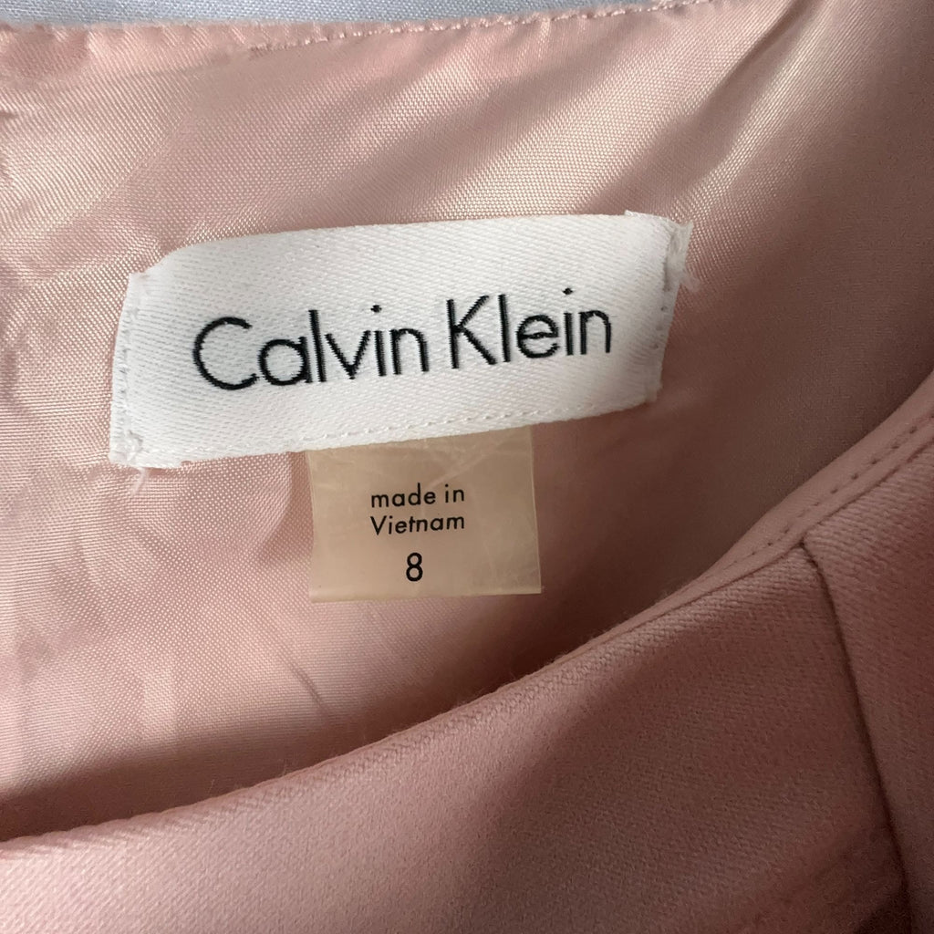 Calvin Klein Dress Size 8 Blush Pink Ruffle-Shoulder Elegant Professional