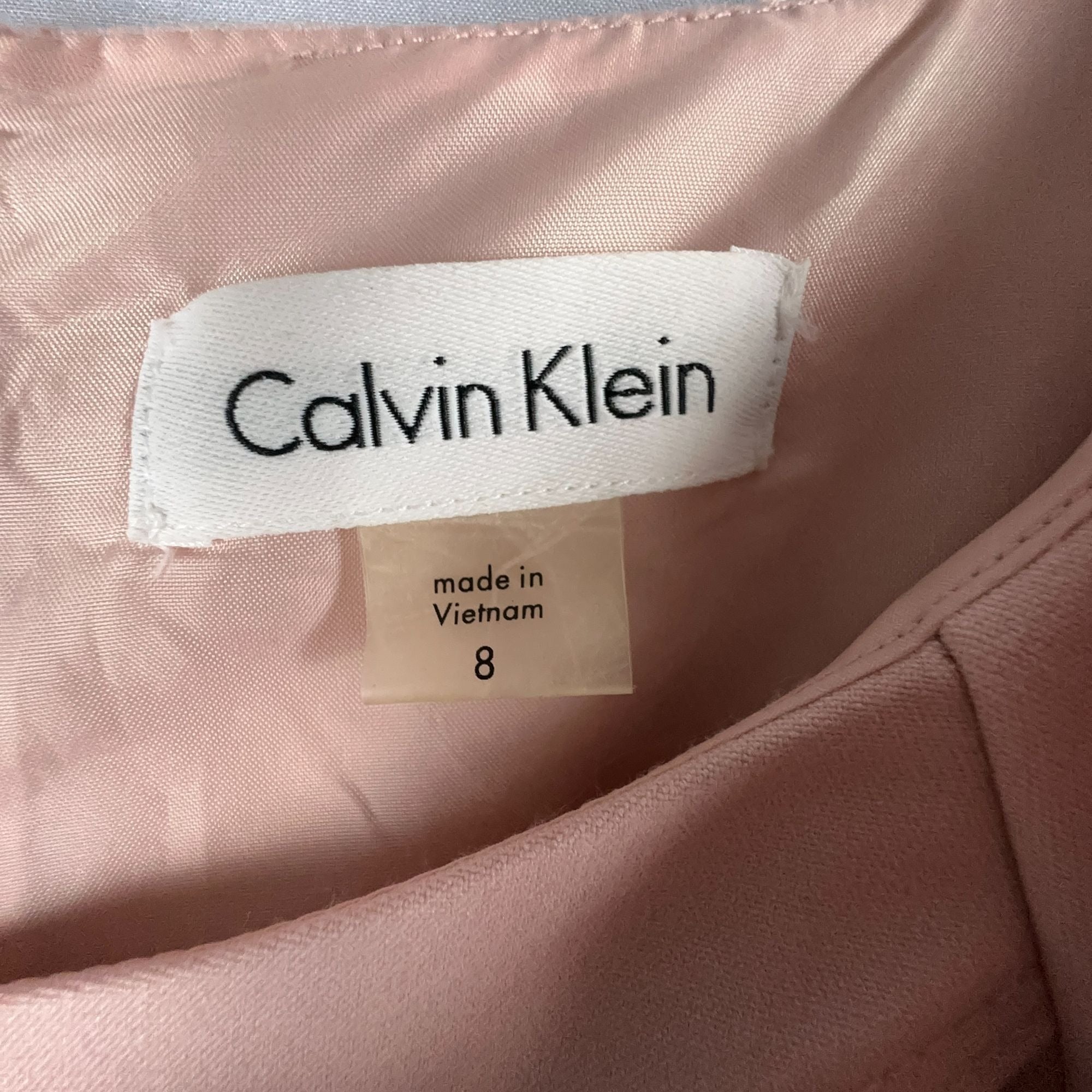 Calvin Klein Dress Size 8 Blush Pink Ruffle-Shoulder Elegant Professional