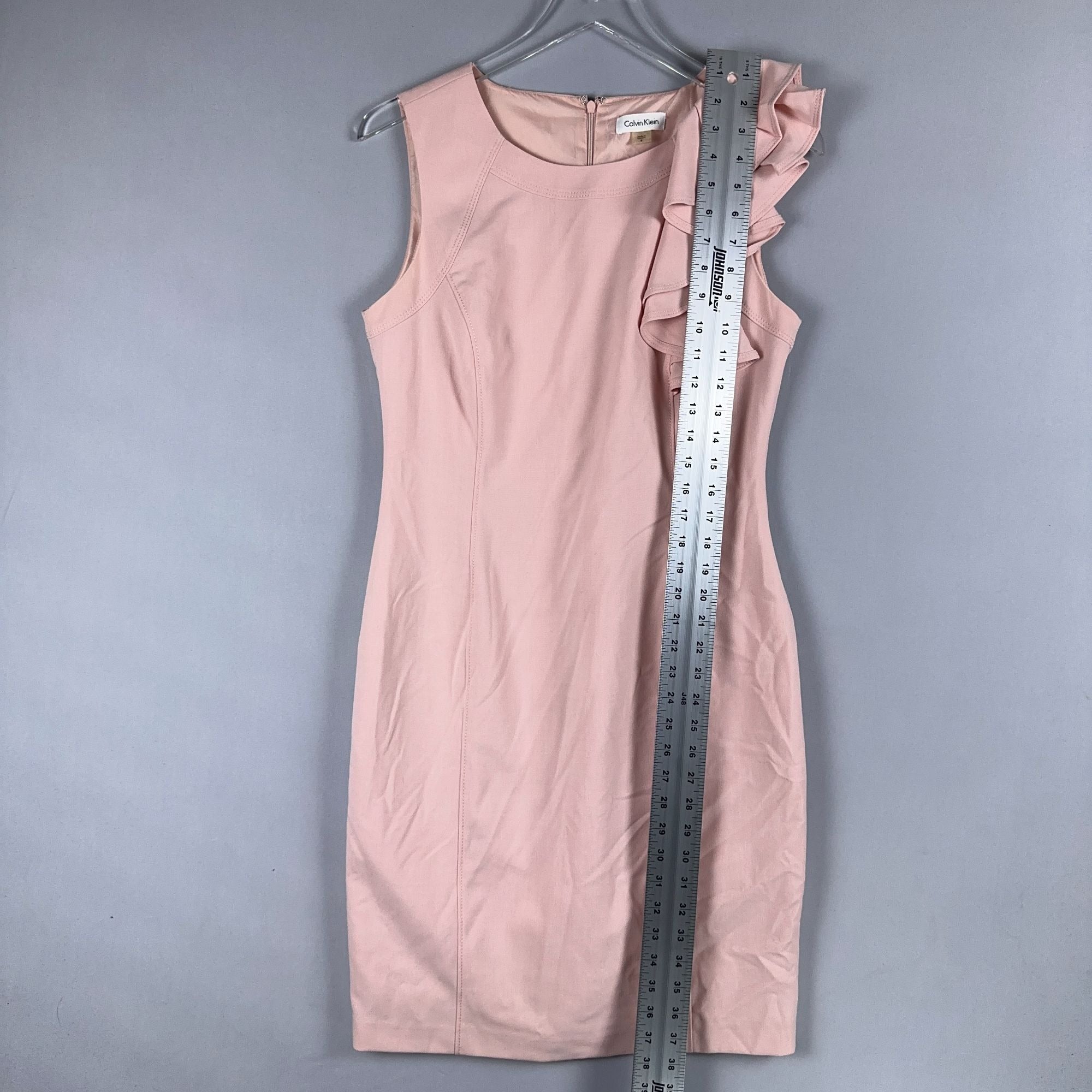 Calvin Klein Dress Size 8 Blush Pink Ruffle-Shoulder Elegant Professional