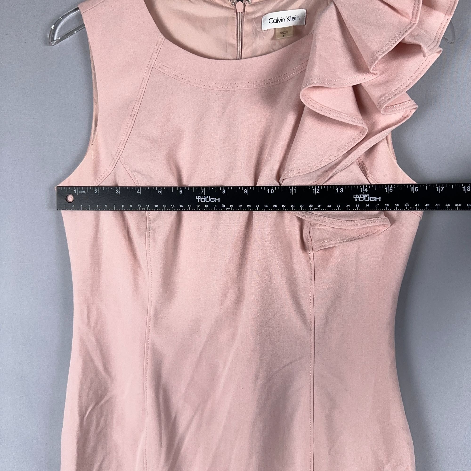 Calvin Klein Dress Size 8 Blush Pink Ruffle-Shoulder Elegant Professional