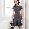 J. Crew Dress Houndstooth Knit Flare Women Size 12 Gray Black Short Sleeve