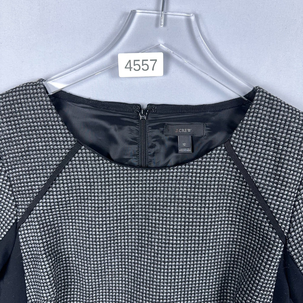 J. Crew Dress Houndstooth Knit Flare Women Size 12 Gray Black Short Sleeve