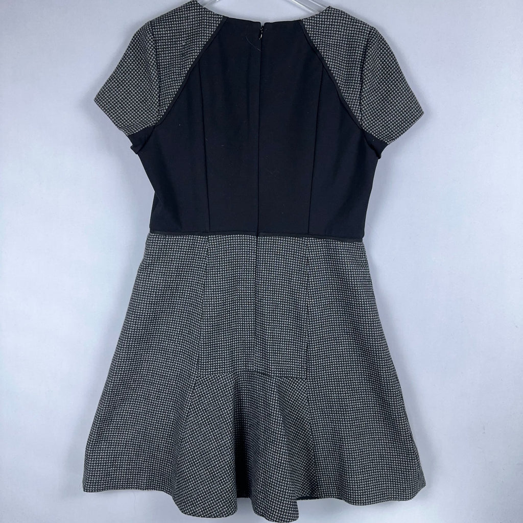 J. Crew Dress Houndstooth Knit Flare Women Size 12 Gray Black Short Sleeve