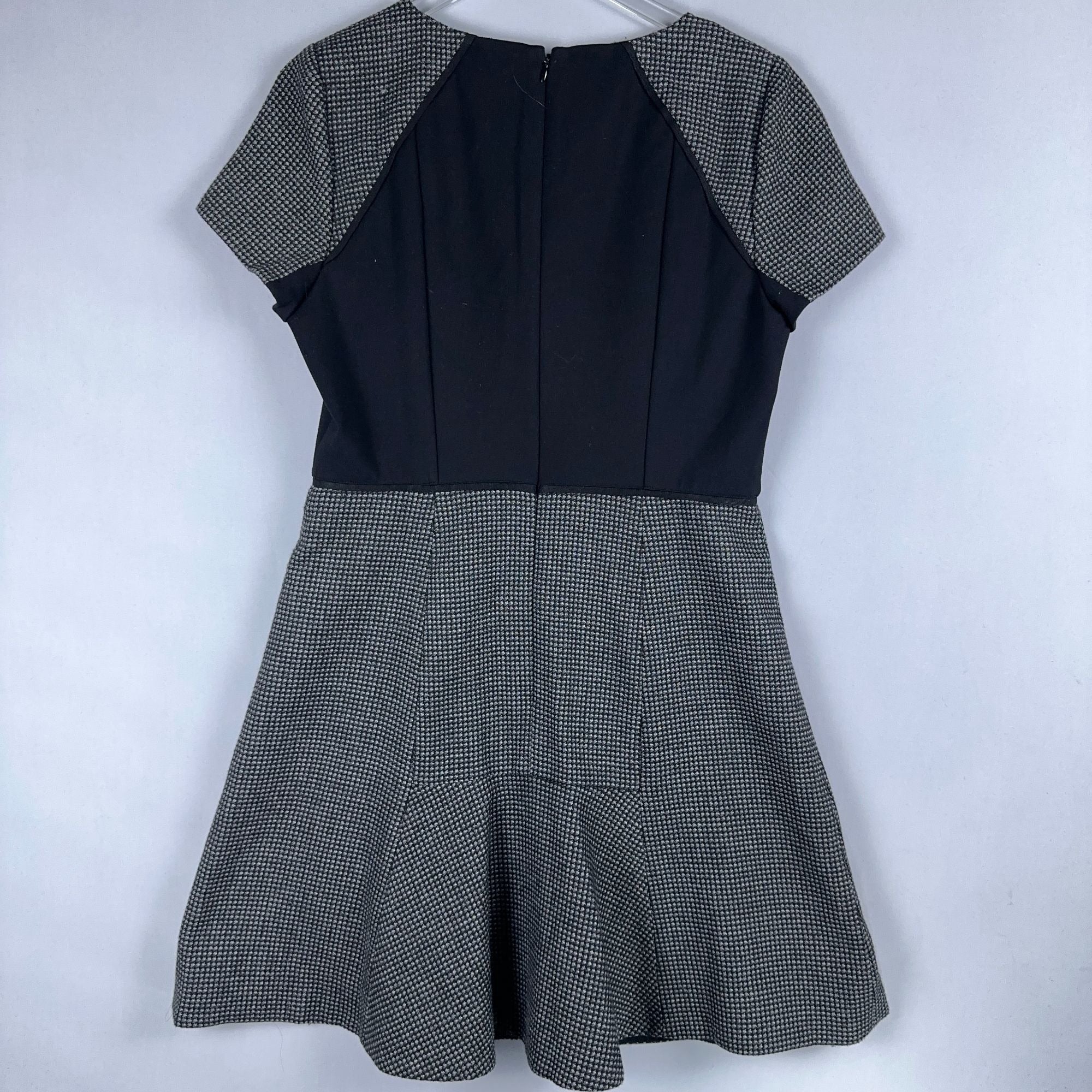 J. Crew Dress Houndstooth Knit Flare Women Size 12 Gray Black Short Sleeve