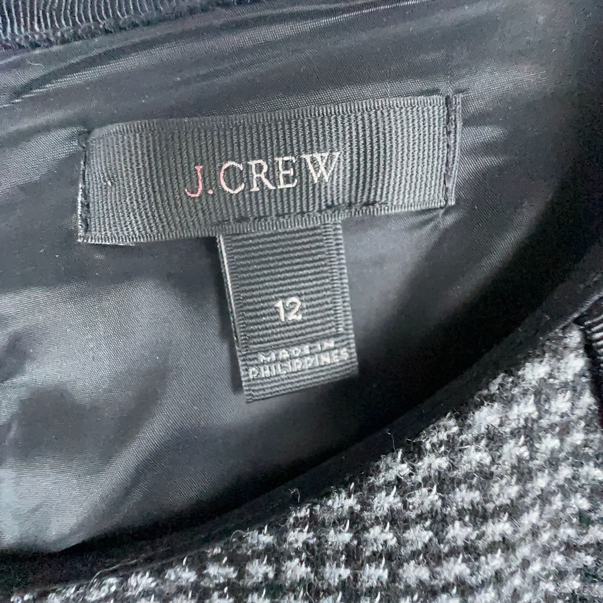 J. Crew Dress Houndstooth Knit Flare Women Size 12 Gray Black Short Sleeve