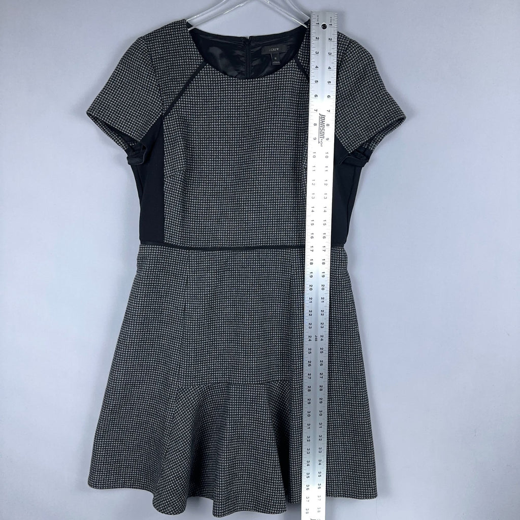 J. Crew Dress Houndstooth Knit Flare Women Size 12 Gray Black Short Sleeve