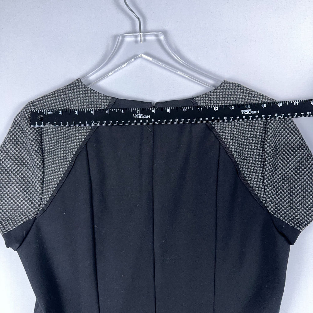 J. Crew Dress Houndstooth Knit Flare Women Size 12 Gray Black Short Sleeve