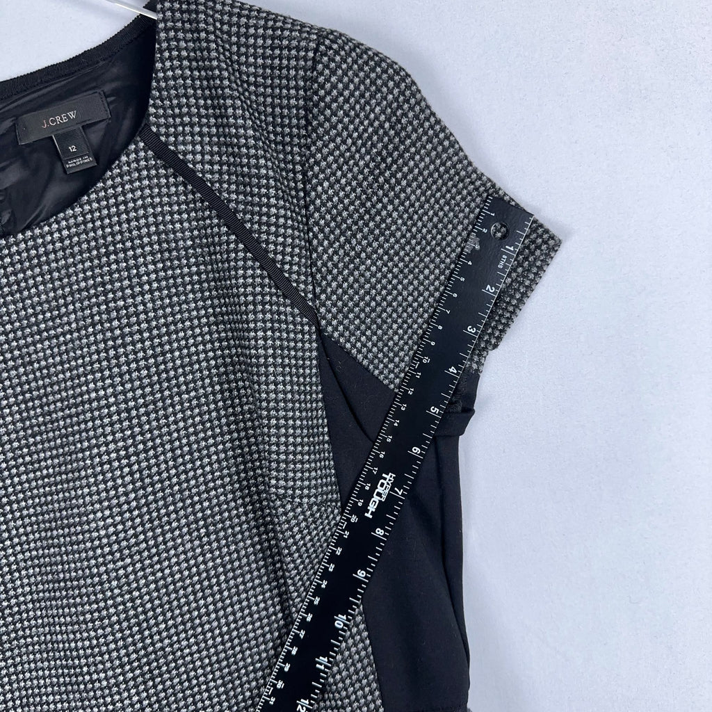 J. Crew Dress Houndstooth Knit Flare Women Size 12 Gray Black Short Sleeve