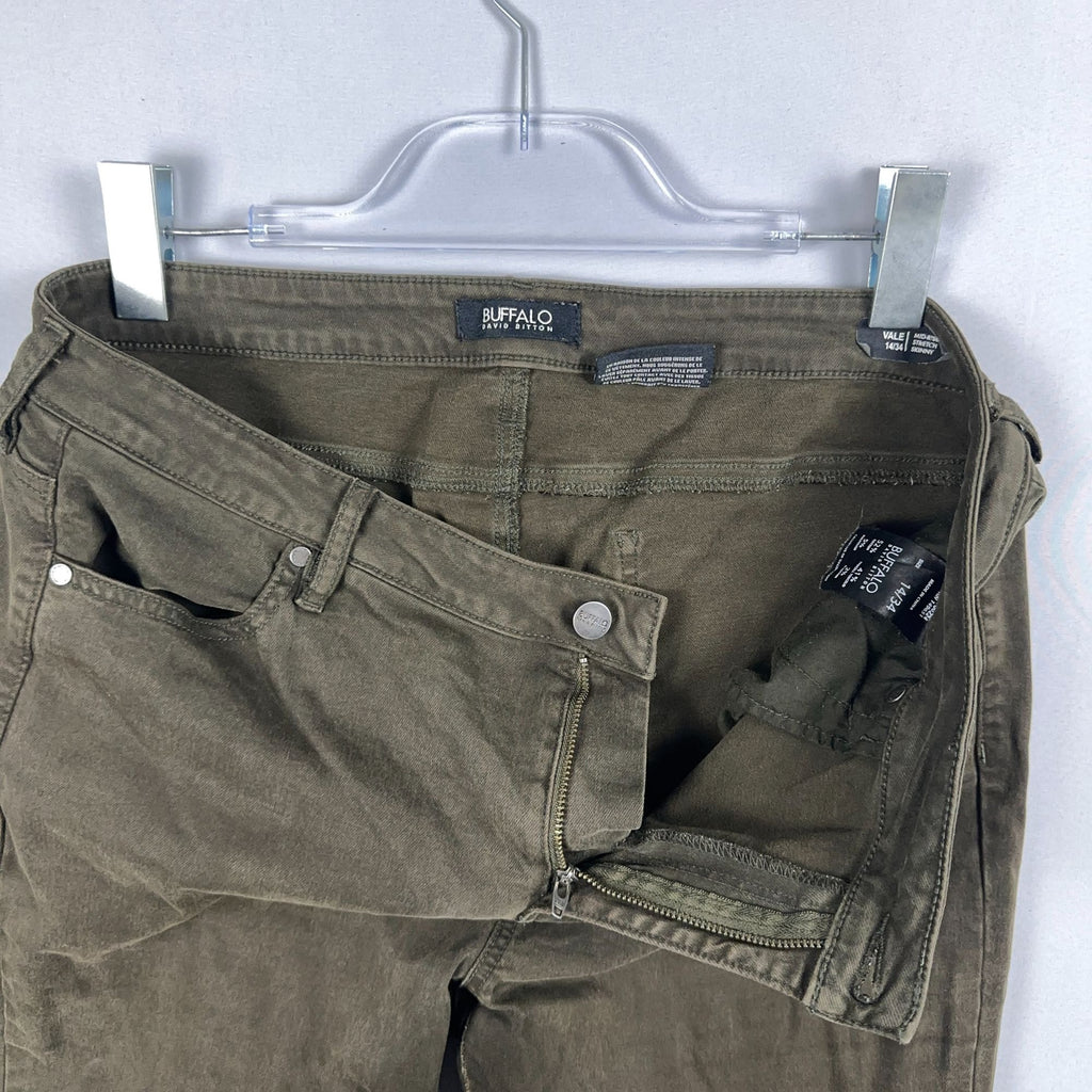 Buffalo David Bitton Vale Skinny Jeans Mid-Rise Womens Size 14/34 Green Stretch