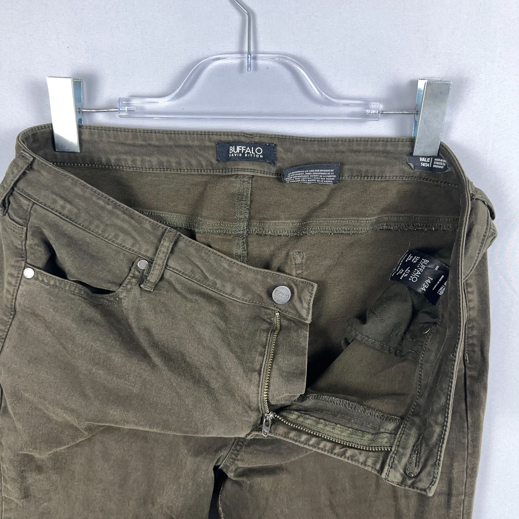 Buffalo David Bitton Vale Skinny Jeans Mid-Rise Womens Size 14/34 Green Stretch