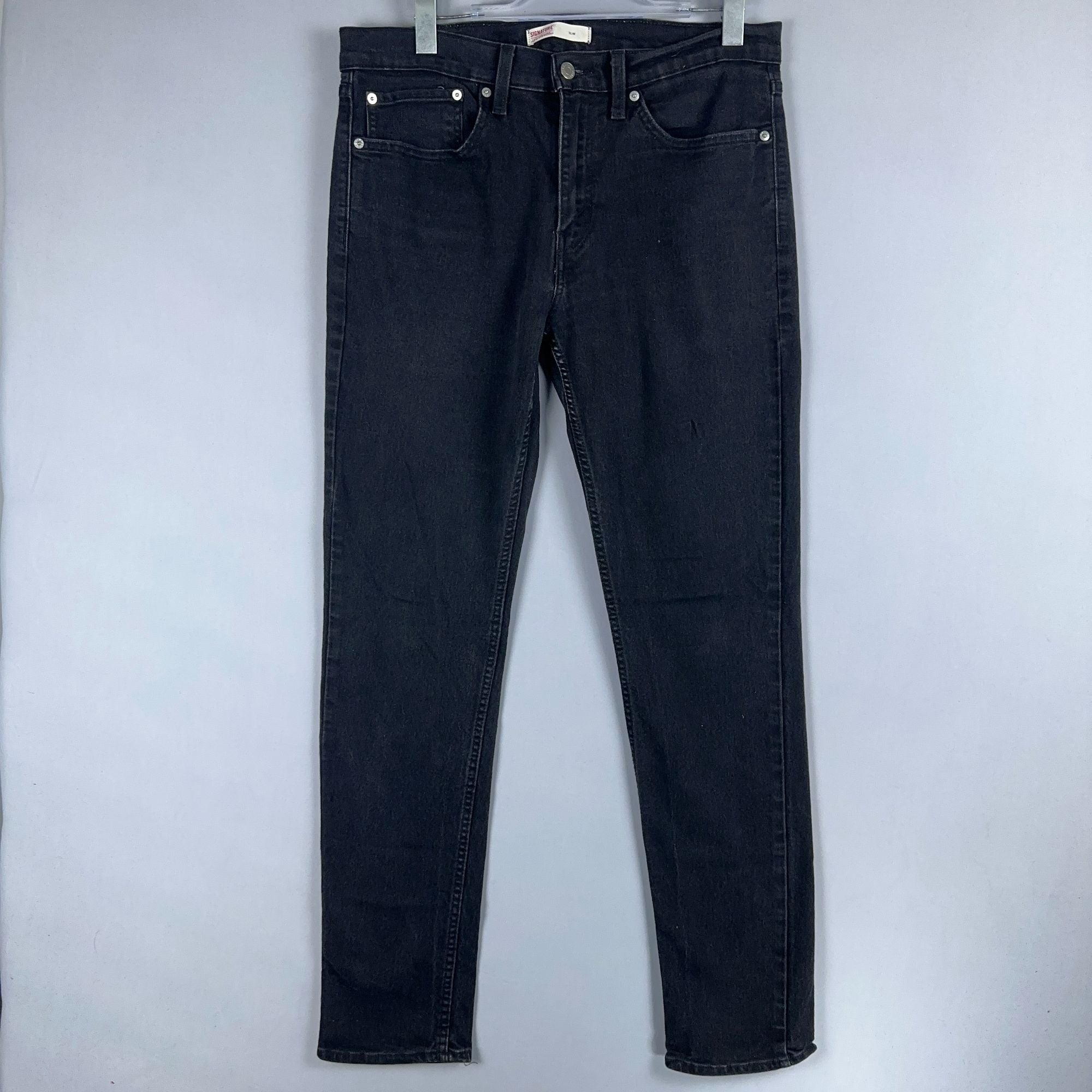 Signature Levi Jeans Straight Leg Slim Fit Mens Size W34 x L34 Black Dark Wash