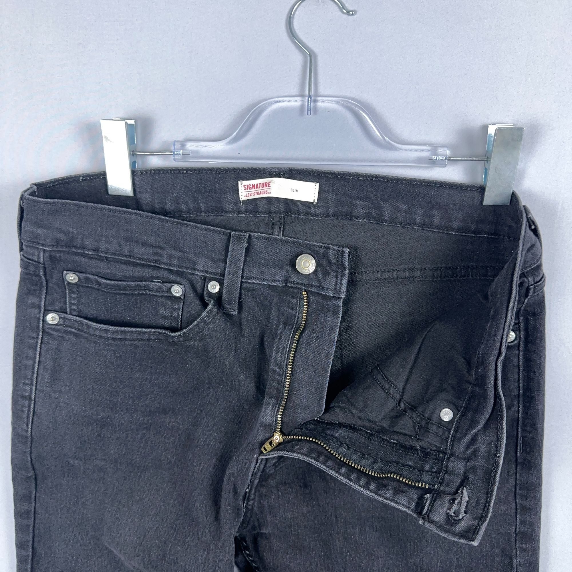 Signature Levi Jeans Straight Leg Slim Fit Mens Size W34 x L34 Black Dark Wash