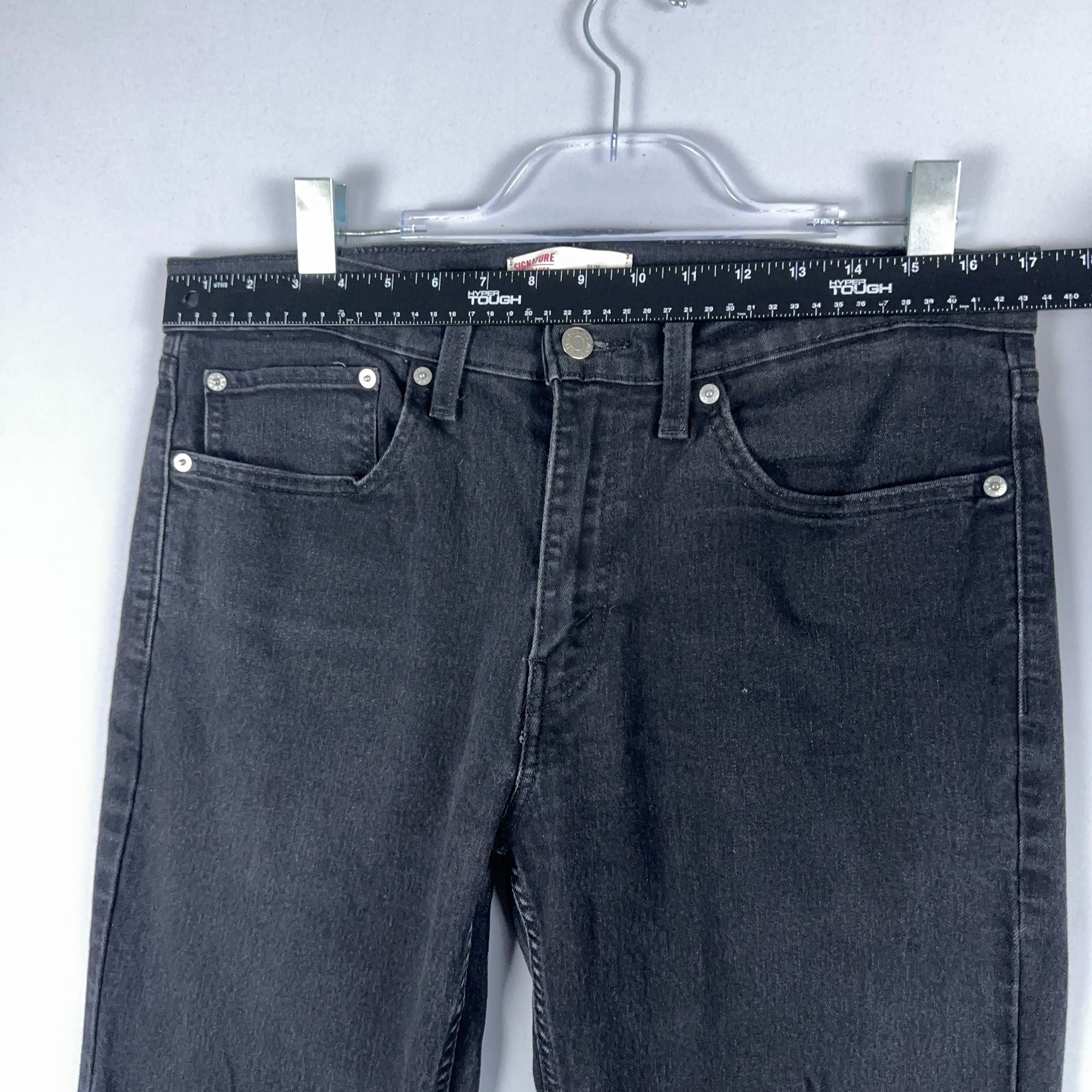 Signature Levi Jeans Straight Leg Slim Fit Mens Size W34 x L34 Black Dark Wash