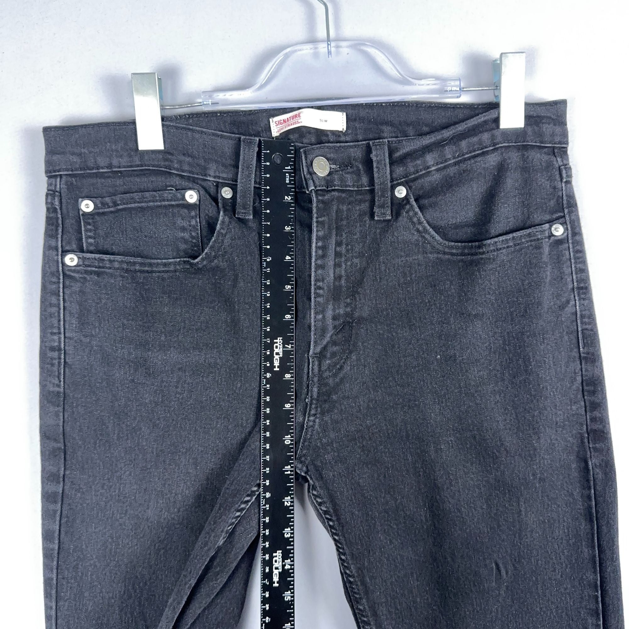 Signature Levi Jeans Straight Leg Slim Fit Mens Size W34 x L34 Black Dark Wash