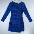 Michael Michael Kors Sheath Dress Womens Size L Blue Black Houndstooth Faux Wrap