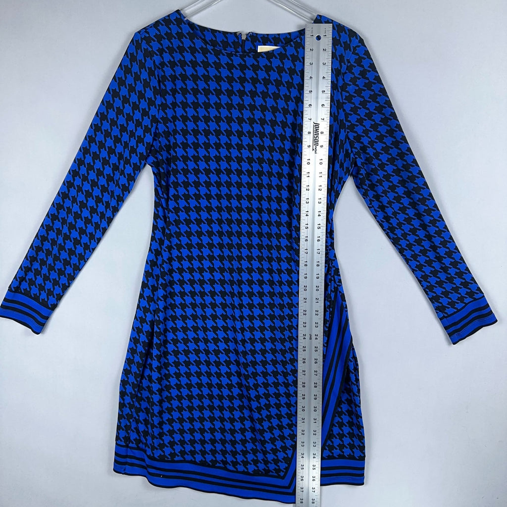 Michael Michael Kors Sheath Dress Womens Size L Blue Black Houndstooth Faux Wrap