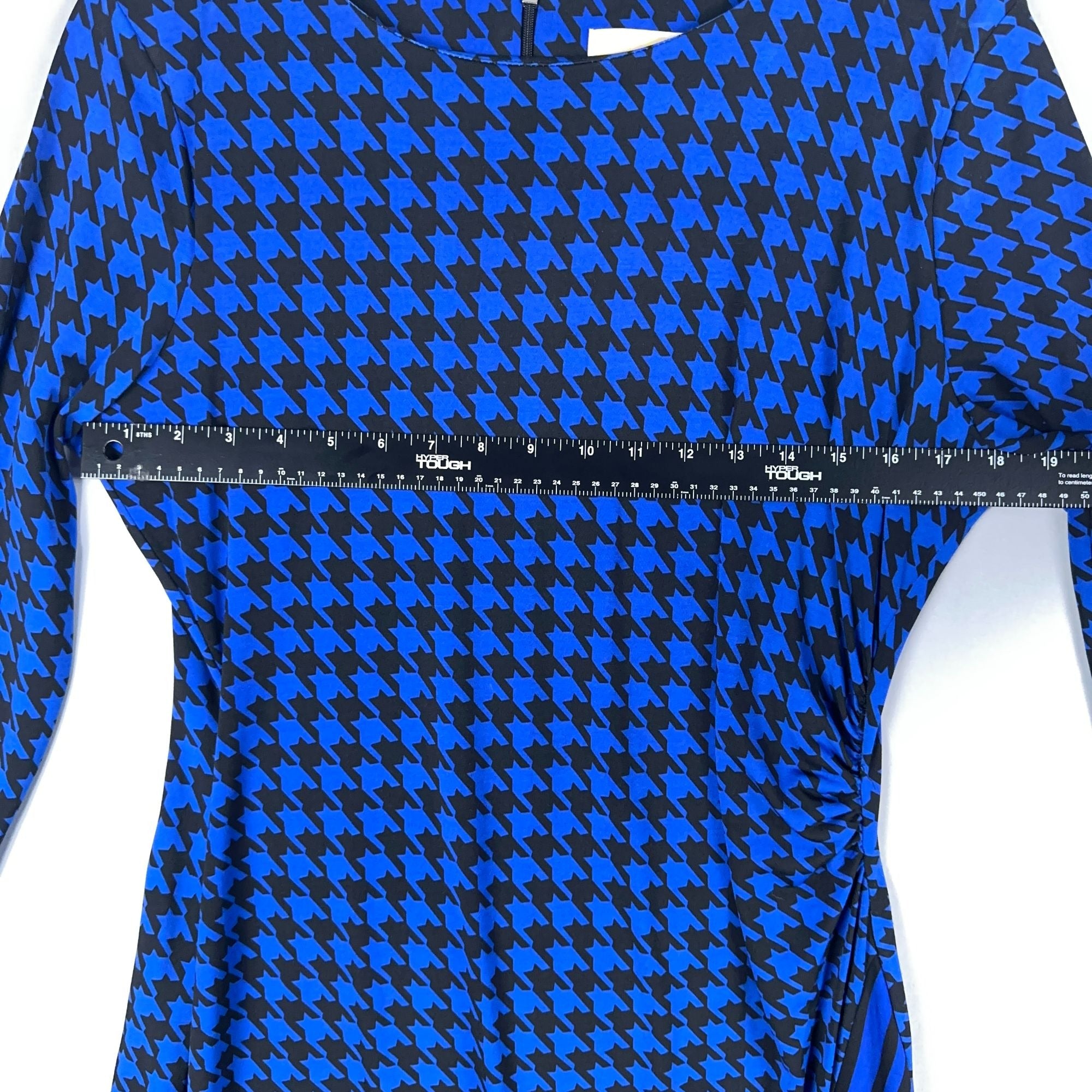 Michael Michael Kors Sheath Dress Womens Size L Blue Black Houndstooth Faux Wrap