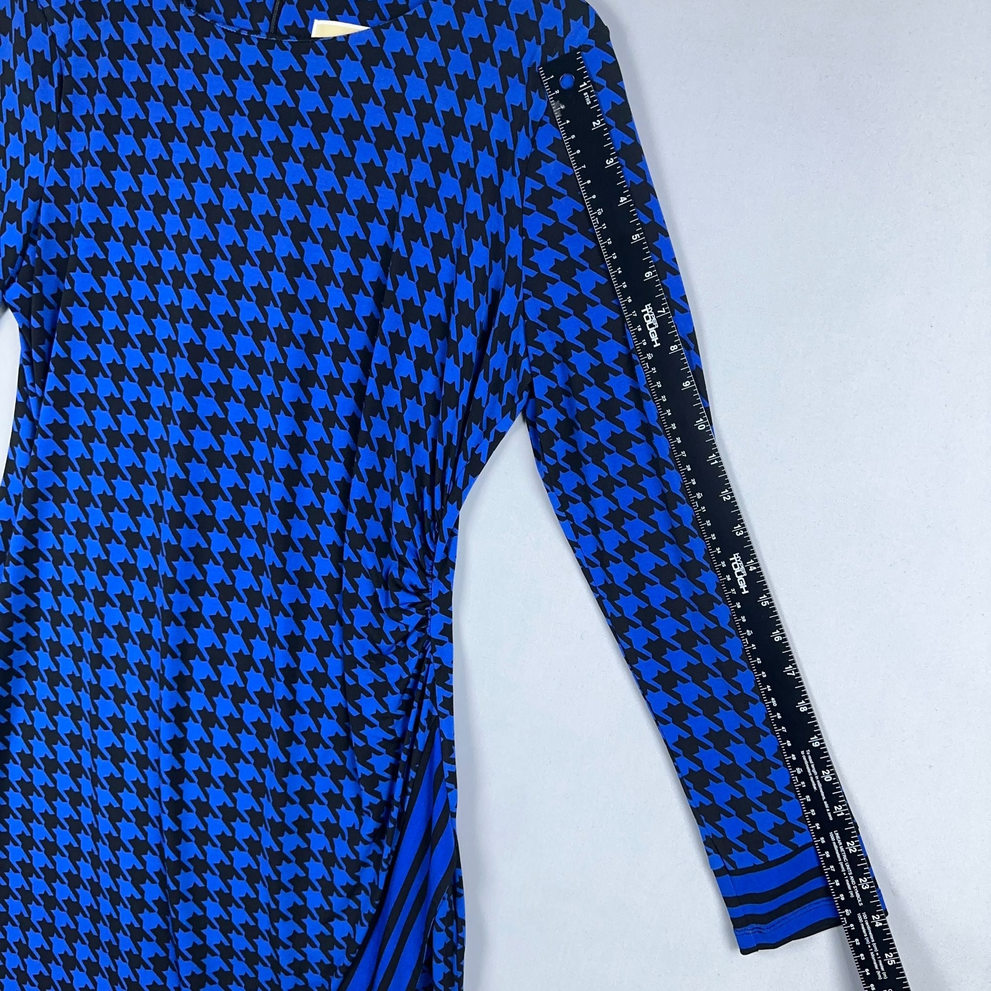 Michael Michael Kors Sheath Dress Womens Size L Blue Black Houndstooth Faux Wrap
