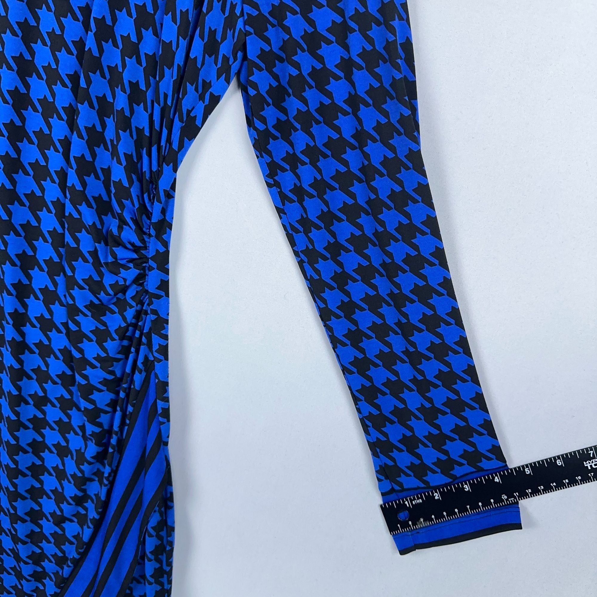 Michael Michael Kors Sheath Dress Womens Size L Blue Black Houndstooth Faux Wrap