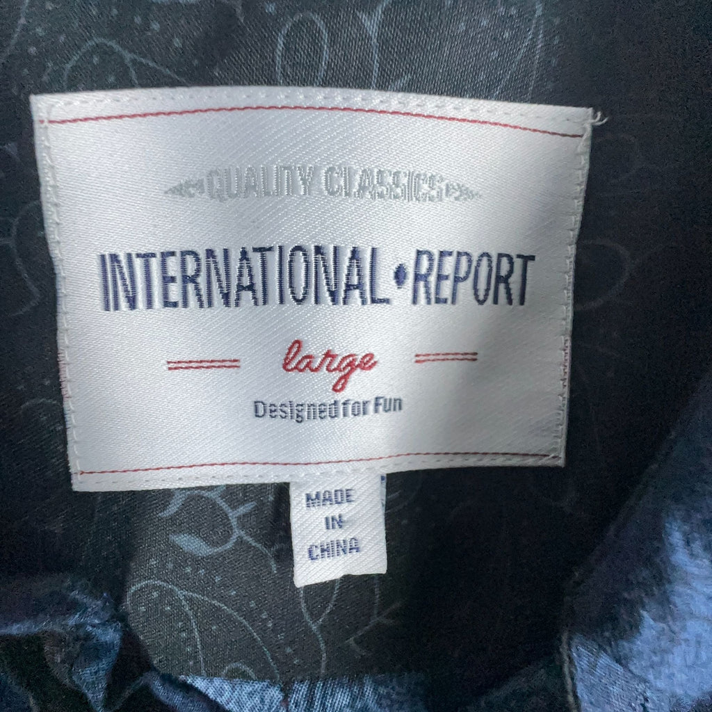 International Report Button-Up Shirt Mens Size Large Navy Paisley Long Sleeve