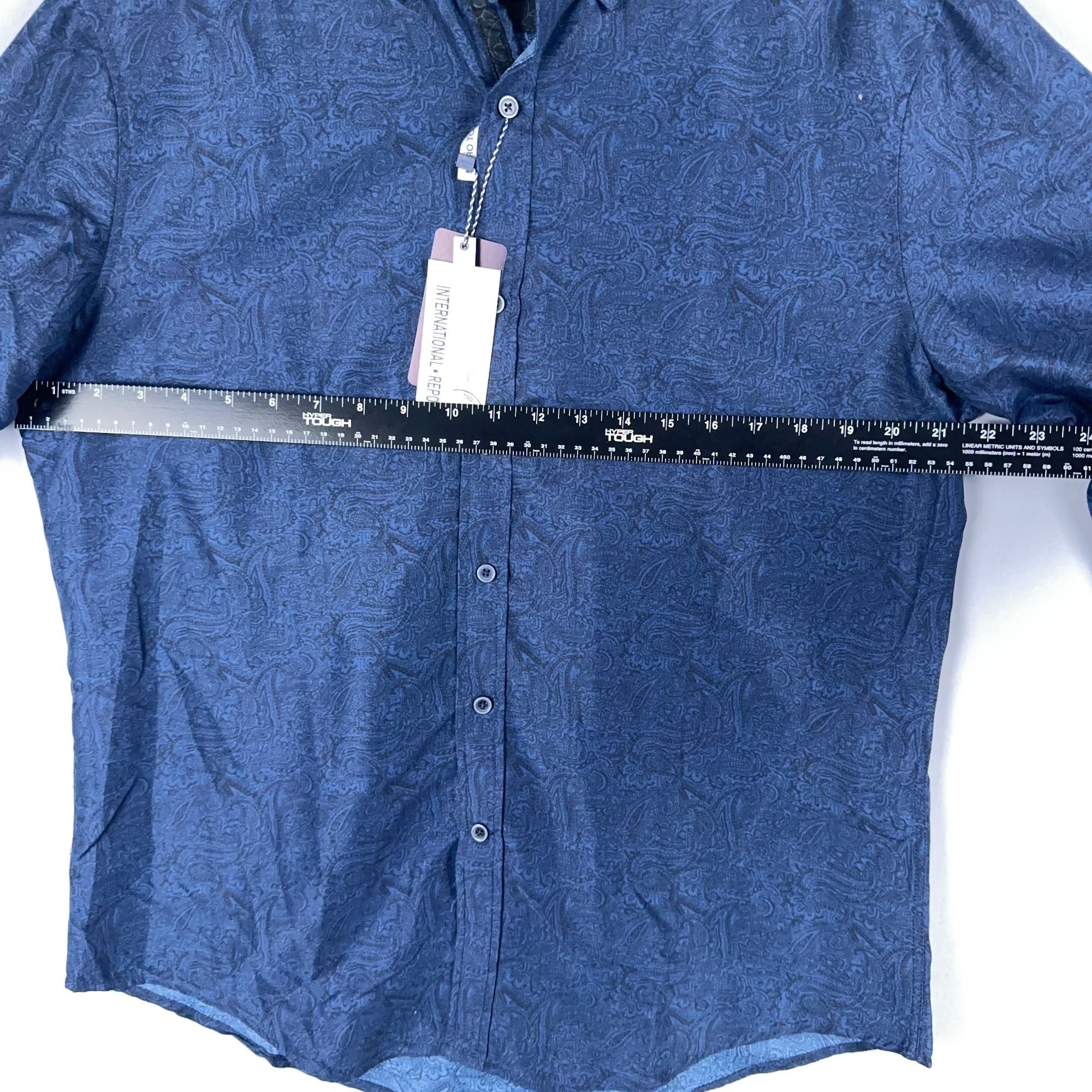 International Report Button-Up Shirt Mens Size Large Navy Paisley Long Sleeve