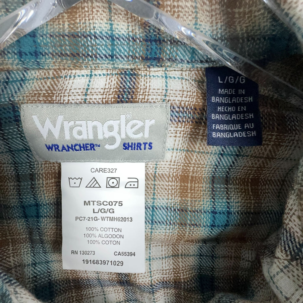 Wrangler Shirt Western Plaid 100% Cotton Mens Size Large Brown Blue
