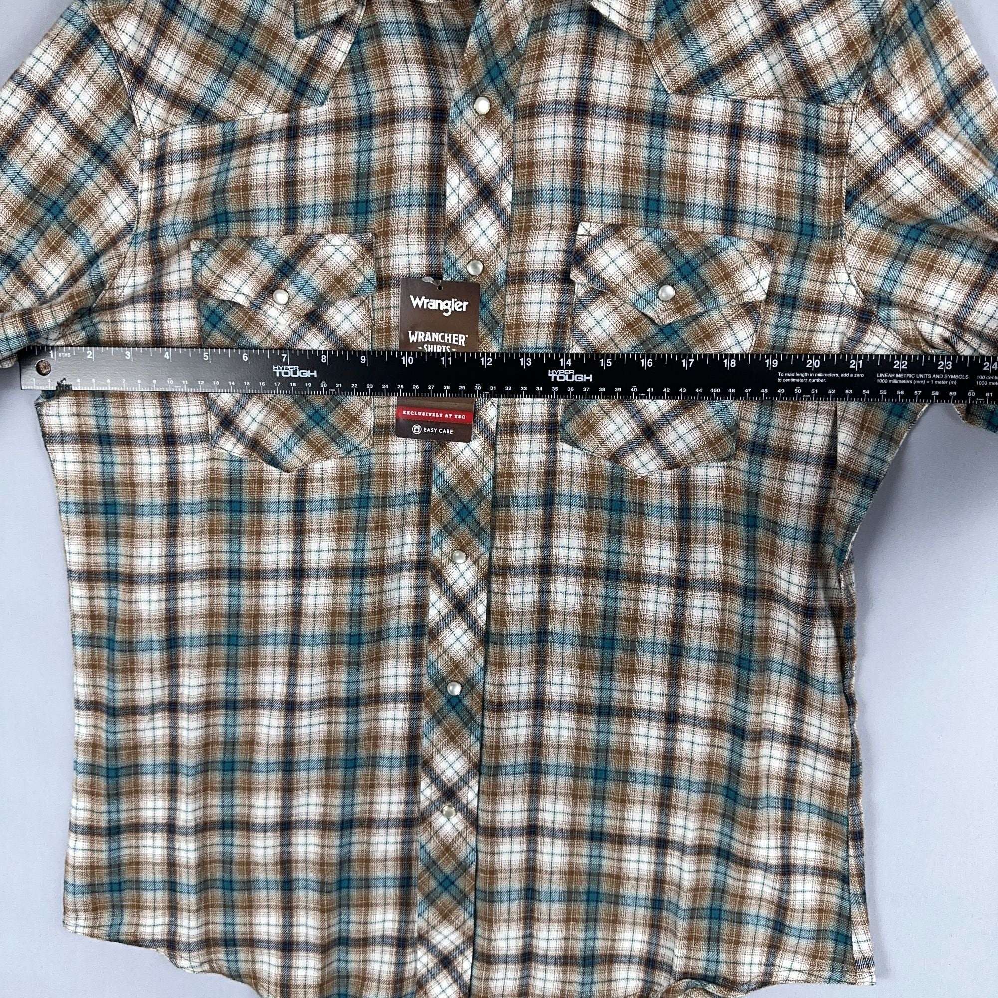 Wrangler Shirt Western Plaid 100% Cotton Mens Size Large Brown Blue