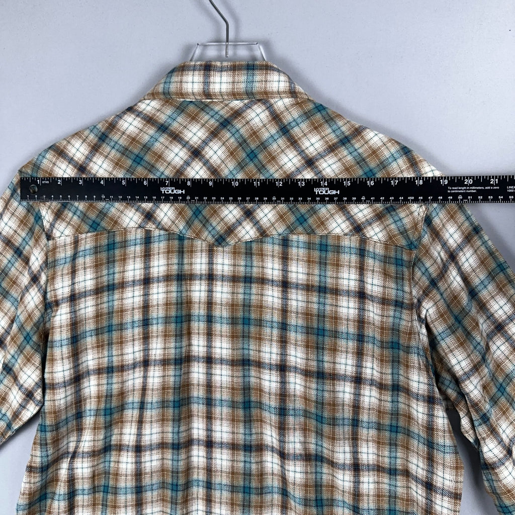Wrangler Shirt Western Plaid 100% Cotton Mens Size Large Brown Blue