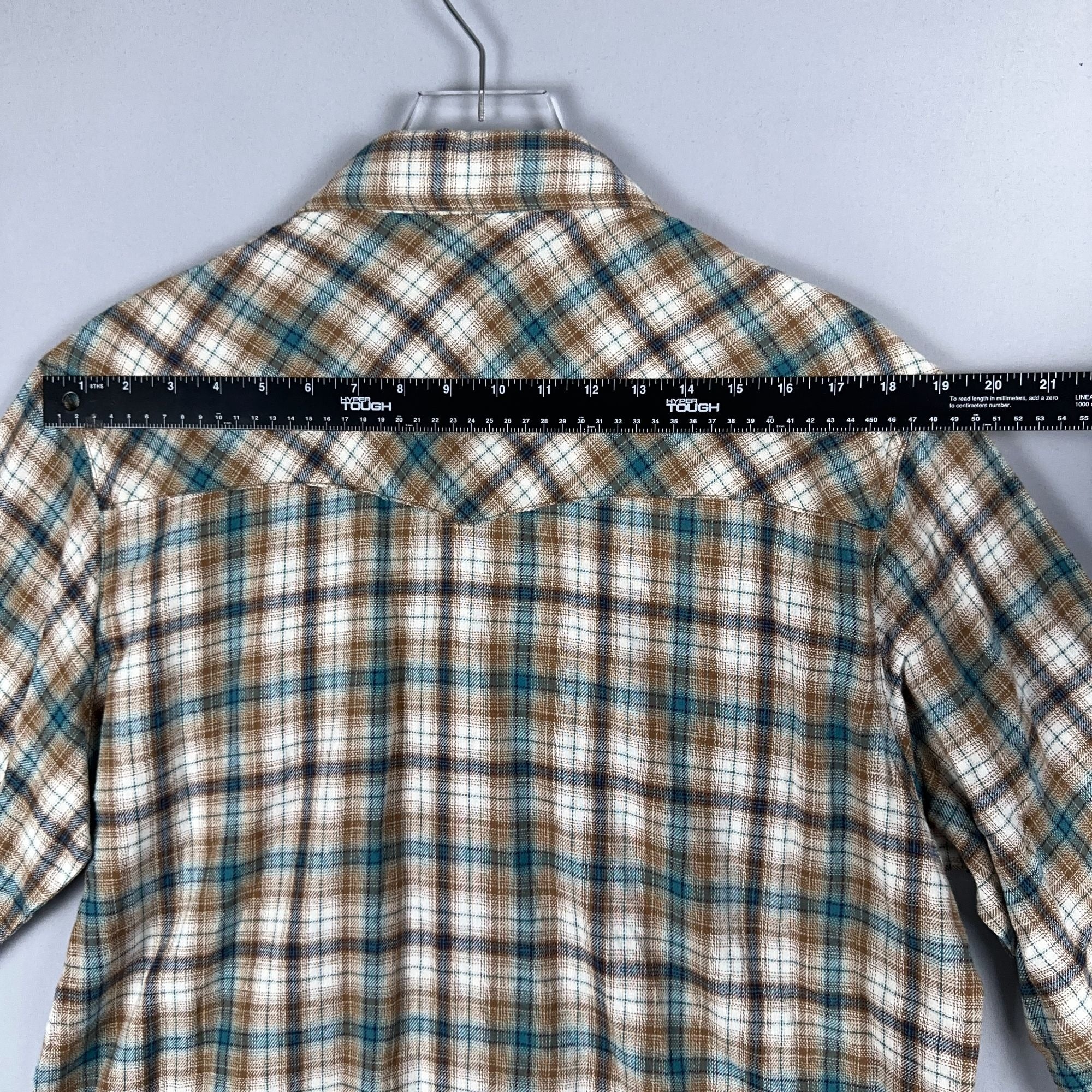 Wrangler Shirt Western Plaid 100% Cotton Mens Size Large Brown Blue