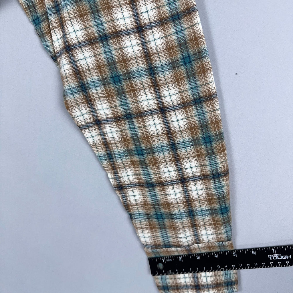 Wrangler Shirt Western Plaid 100% Cotton Mens Size Large Brown Blue