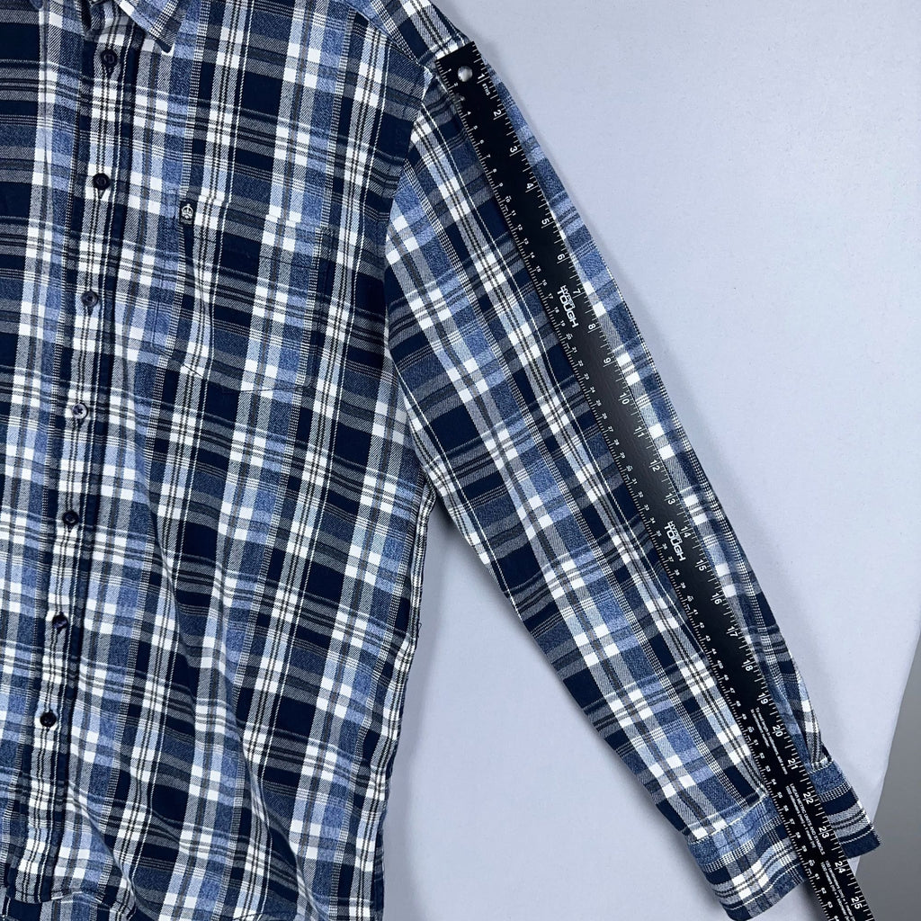 J.T. Ascott Plaid Button-Down Shirt 100% Cotton Mens Size Large Blue Regular Fit