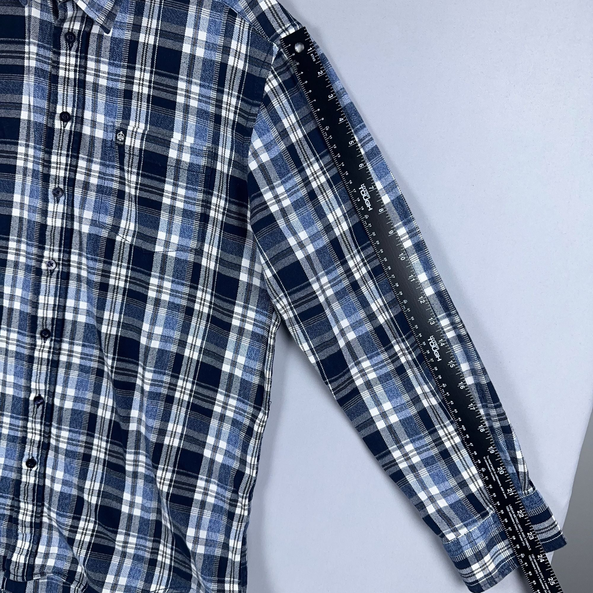 J.T. Ascott Plaid Button-Down Shirt 100% Cotton Mens Size Large Blue Regular Fit