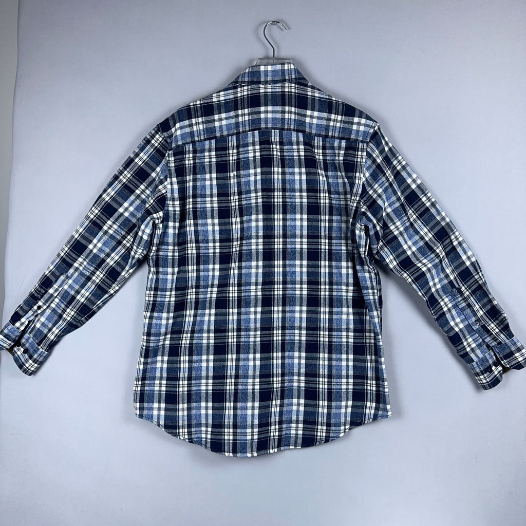 J.T. Ascott Plaid Button-Down Shirt 100% Cotton Mens Size Large Blue Regular Fit