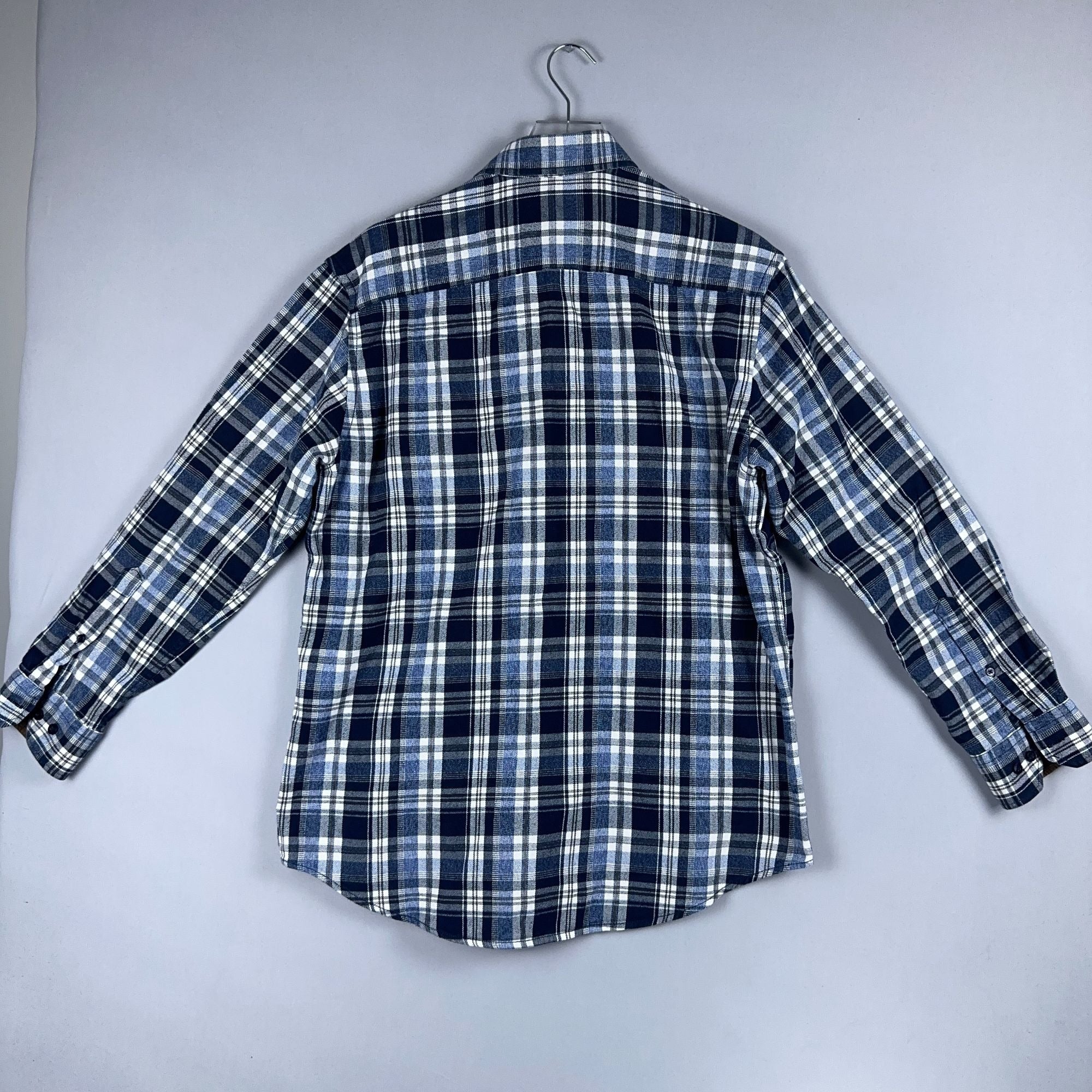 J.T. Ascott Plaid Button-Down Shirt 100% Cotton Mens Size Large Blue Regular Fit