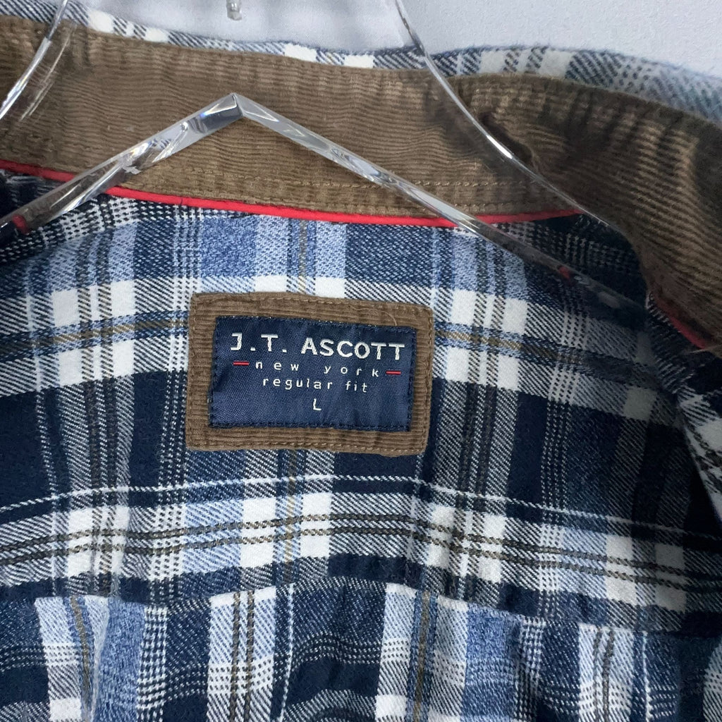 J.T. Ascott Plaid Button-Down Shirt 100% Cotton Mens Size Large Blue Regular Fit
