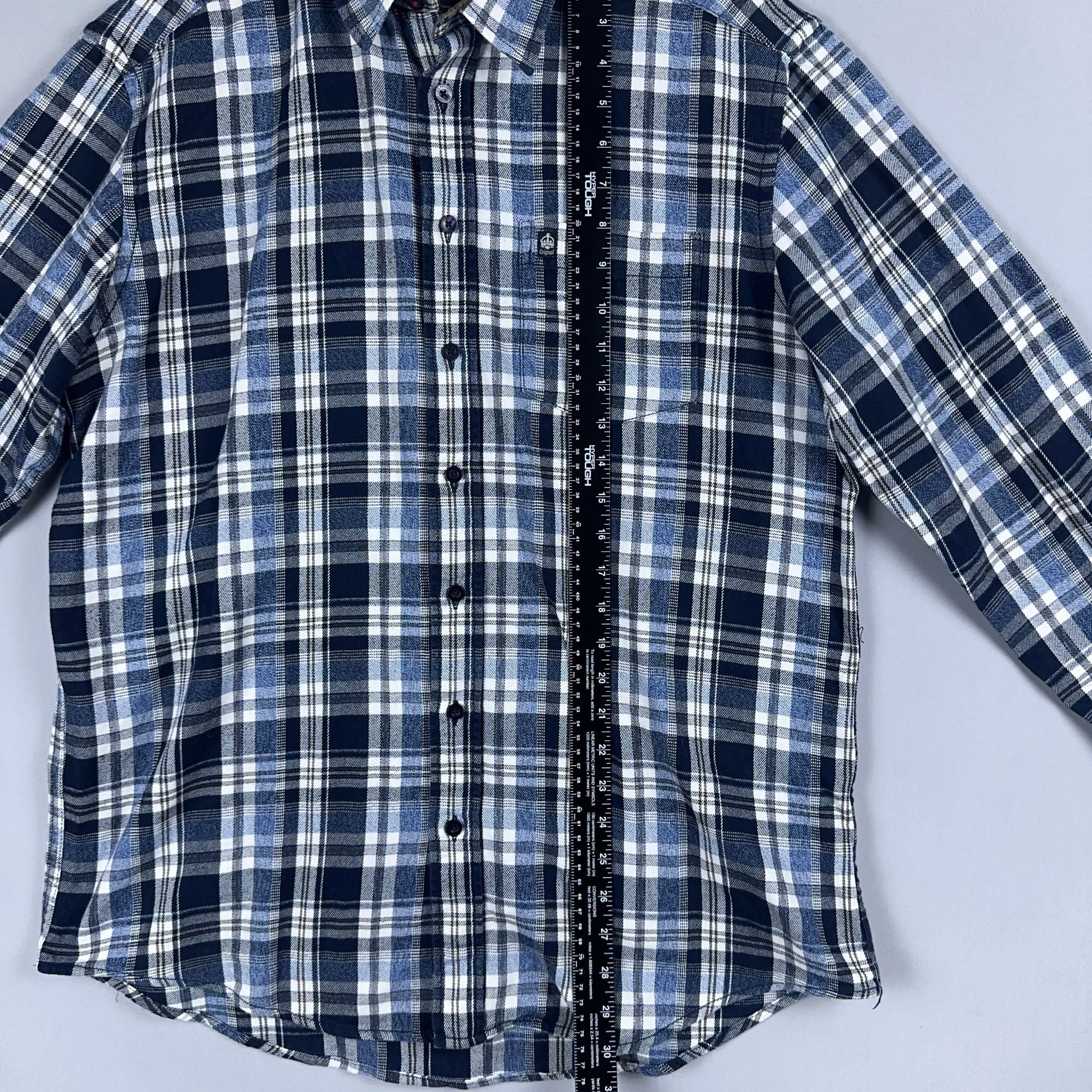 J.T. Ascott Plaid Button-Down Shirt 100% Cotton Mens Size Large Blue Regular Fit