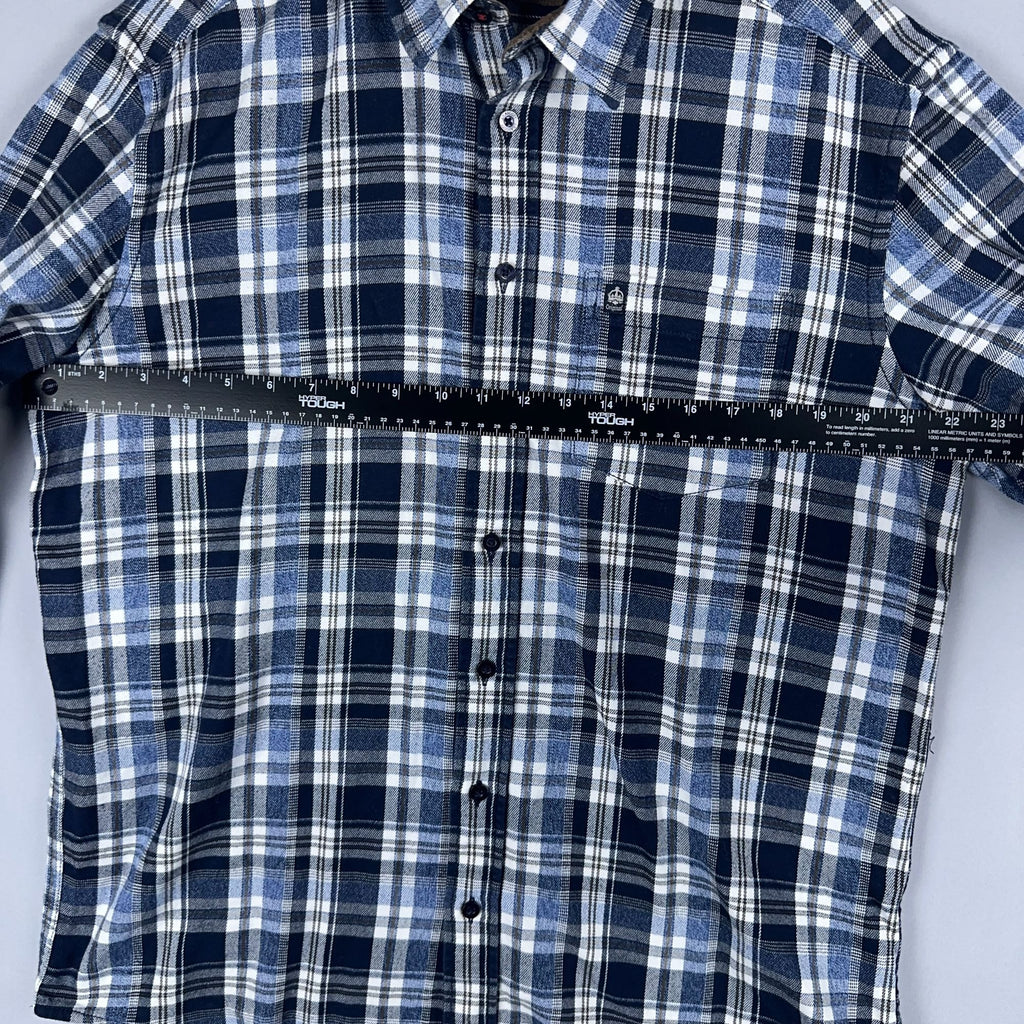 J.T. Ascott Plaid Button-Down Shirt 100% Cotton Mens Size Large Blue Regular Fit