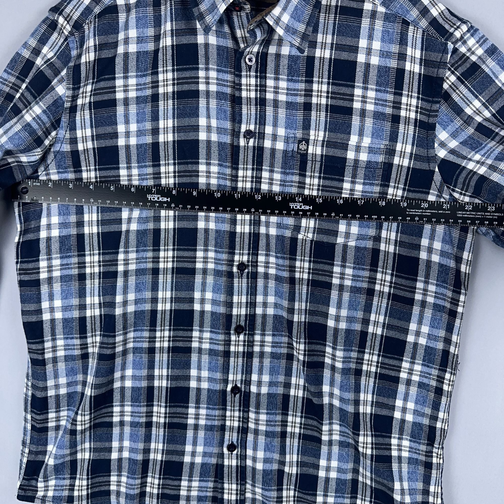 J.T. Ascott Plaid Button-Down Shirt 100% Cotton Mens Size Large Blue Regular Fit